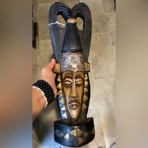 Handcrafted Tribal Mask Made In Ghana Craved In Wood With Detail In Metal
